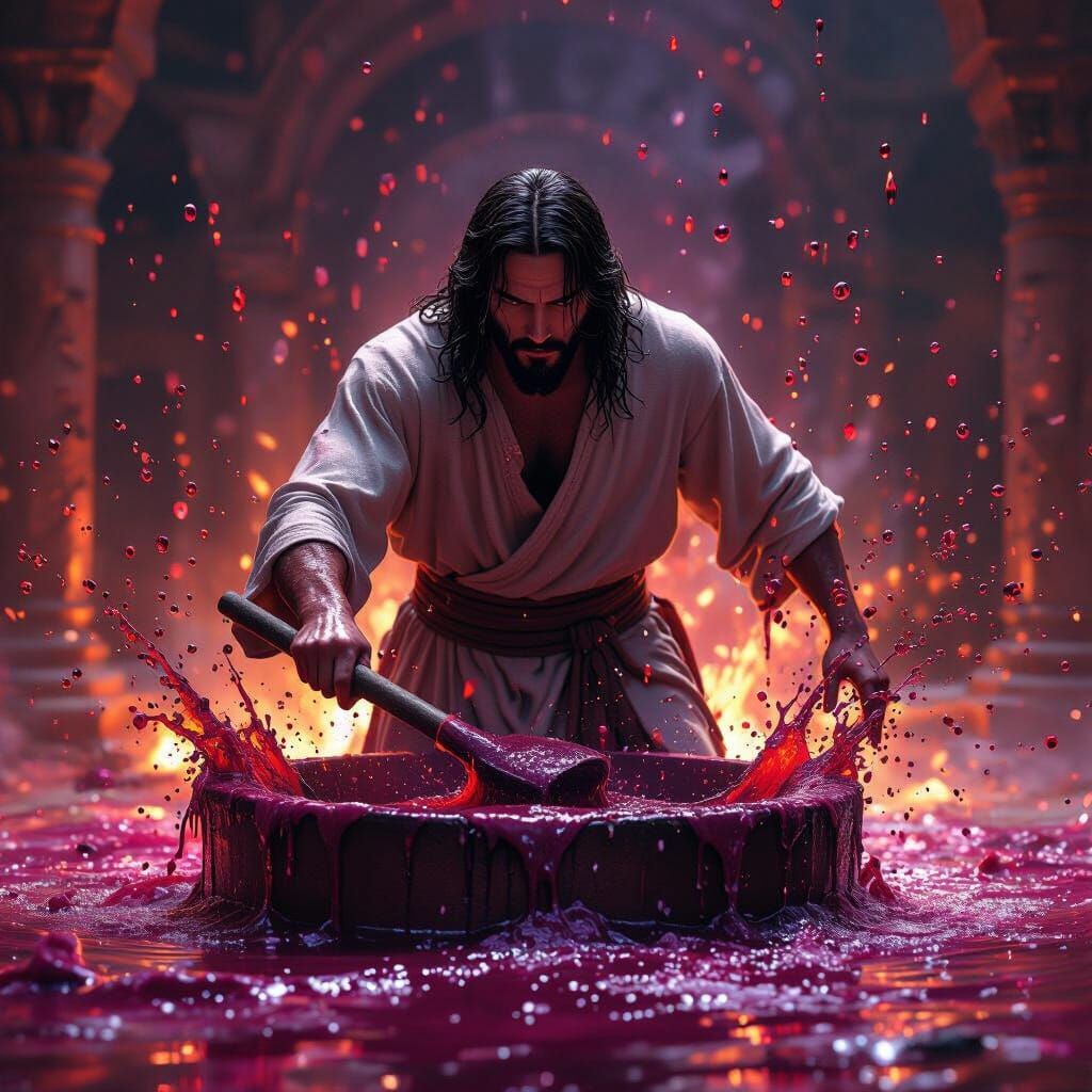 Jesus Treads Winepress in Dramatic Fantasy Matte Painting