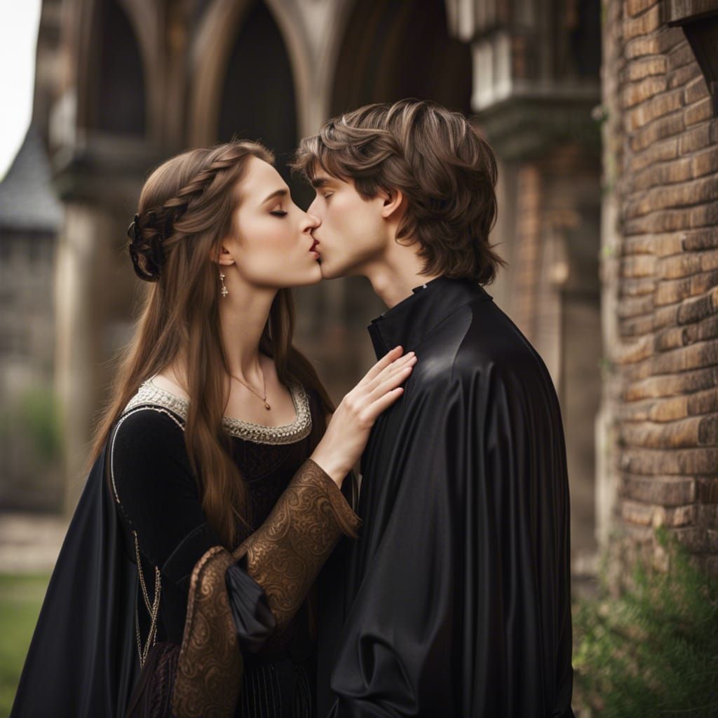 Medieval Kiss: A Young Couple's Embrace