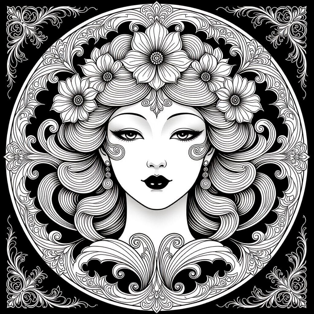 Art Nouveau Mandala of Japanese Woman Face