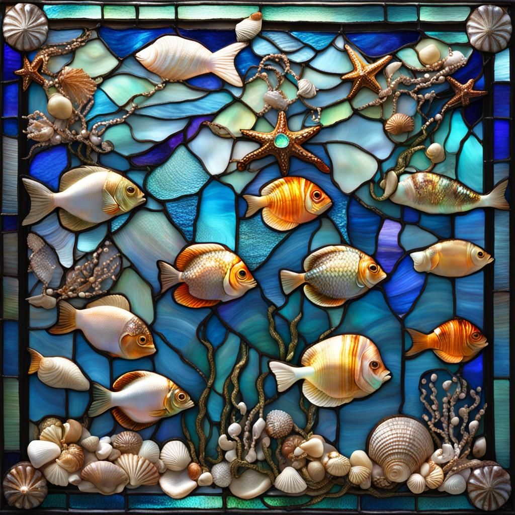 Iridescent Seashell Garland with Jewel Fish