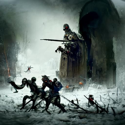 Medieval War Scene in Horror Engraving Style