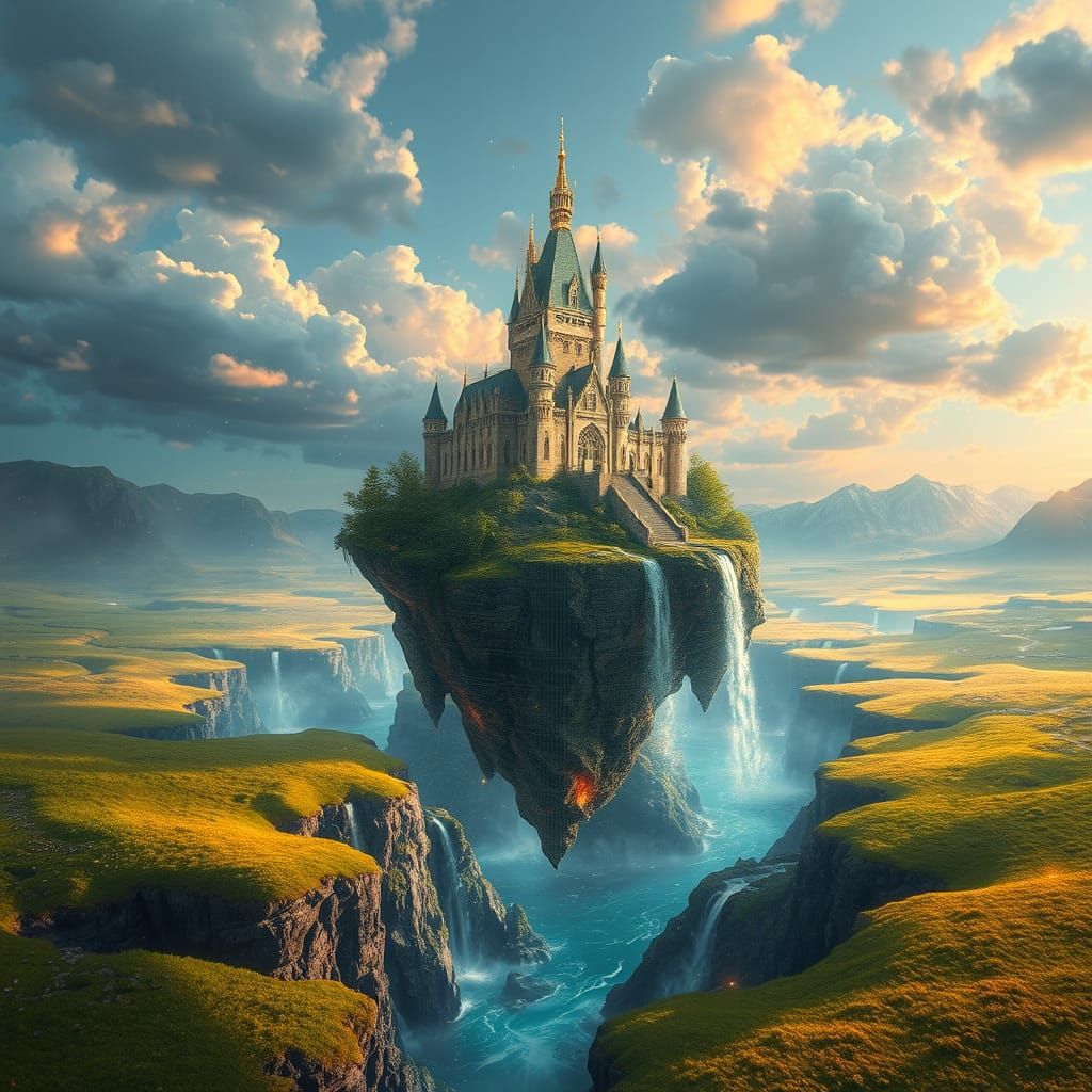 Floating Castle Island with Digital Fields, Fractal Art