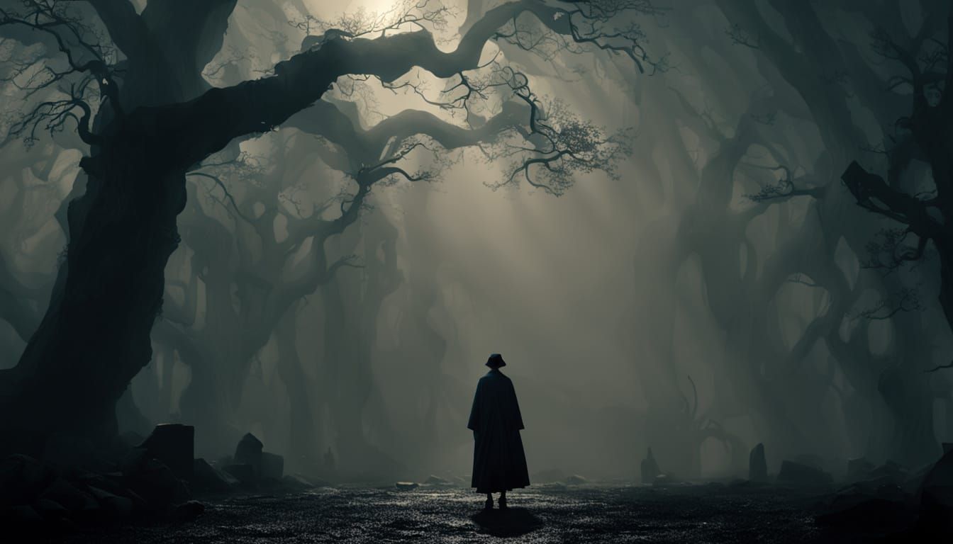 Mysterious Figure at Twilight Crossroads