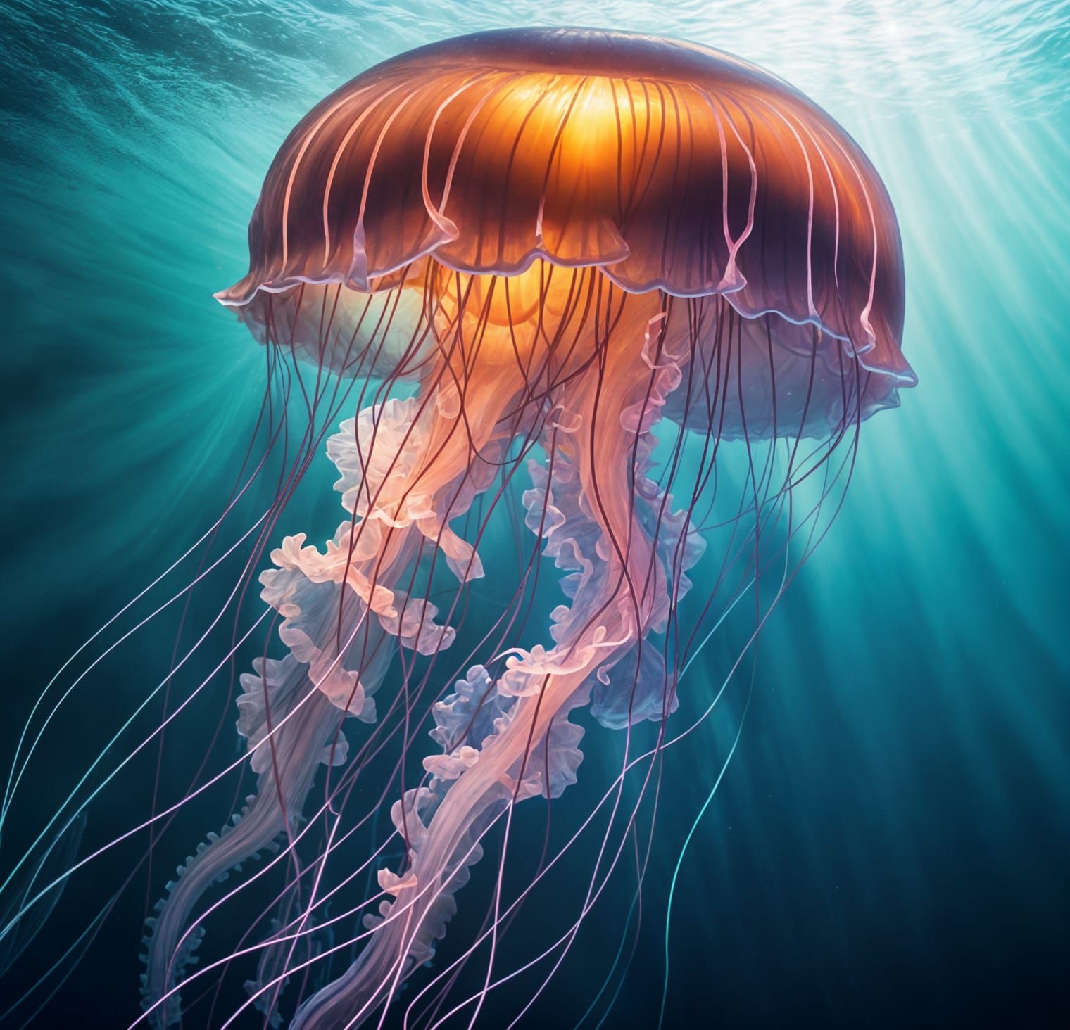Bioluminescent Jellyfish in Ethereal Underwater Scene