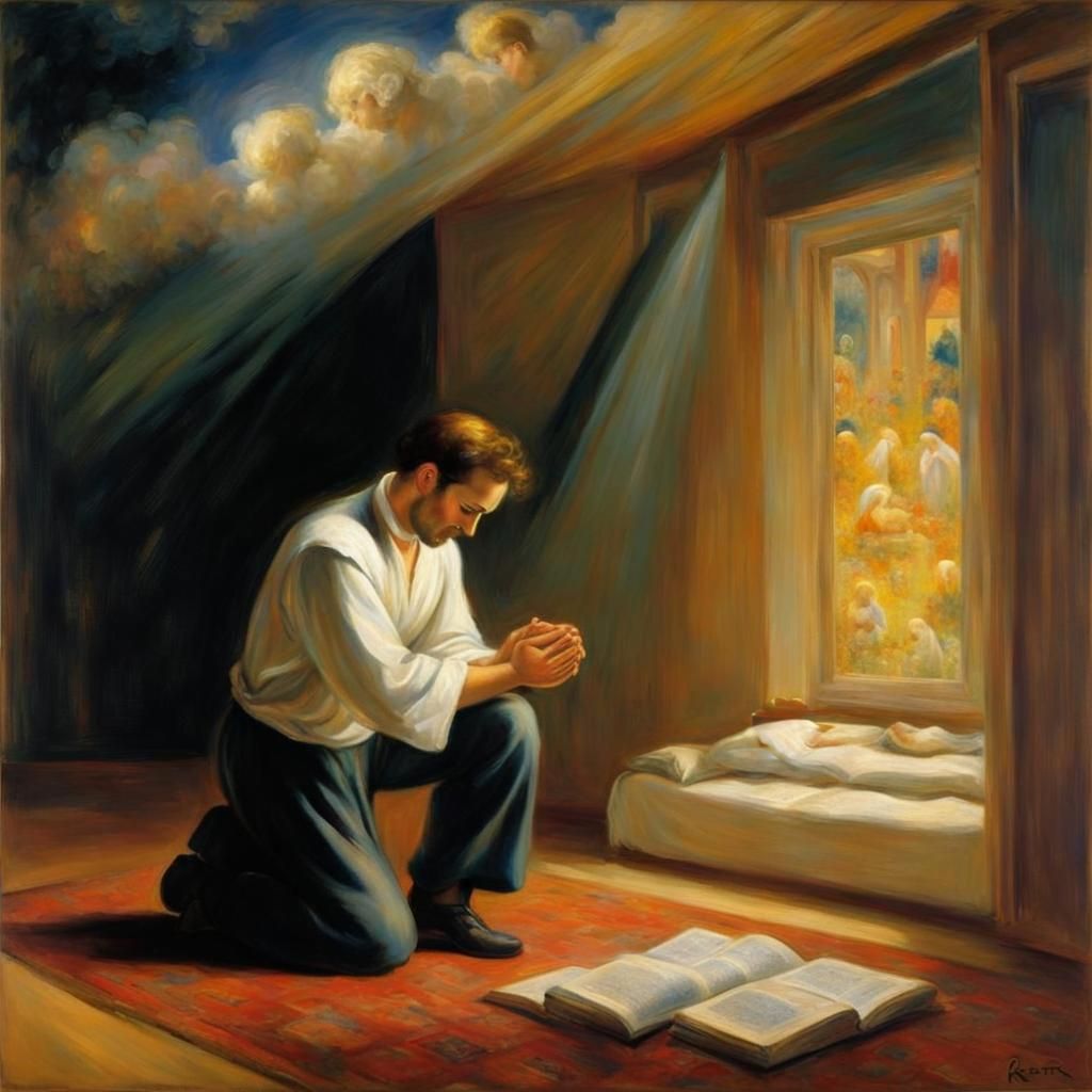 Man Praying in Renoir-style Matrix Aesthetic