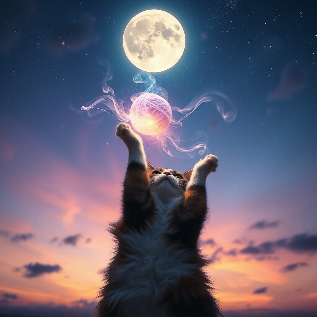 Majestic Cat Reaches for Cosmic Yarn