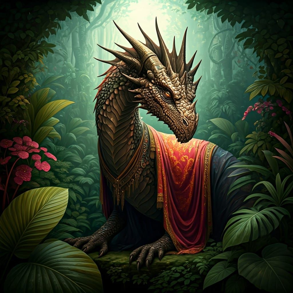 Dragon in Reverence: Mystical Digital Painting