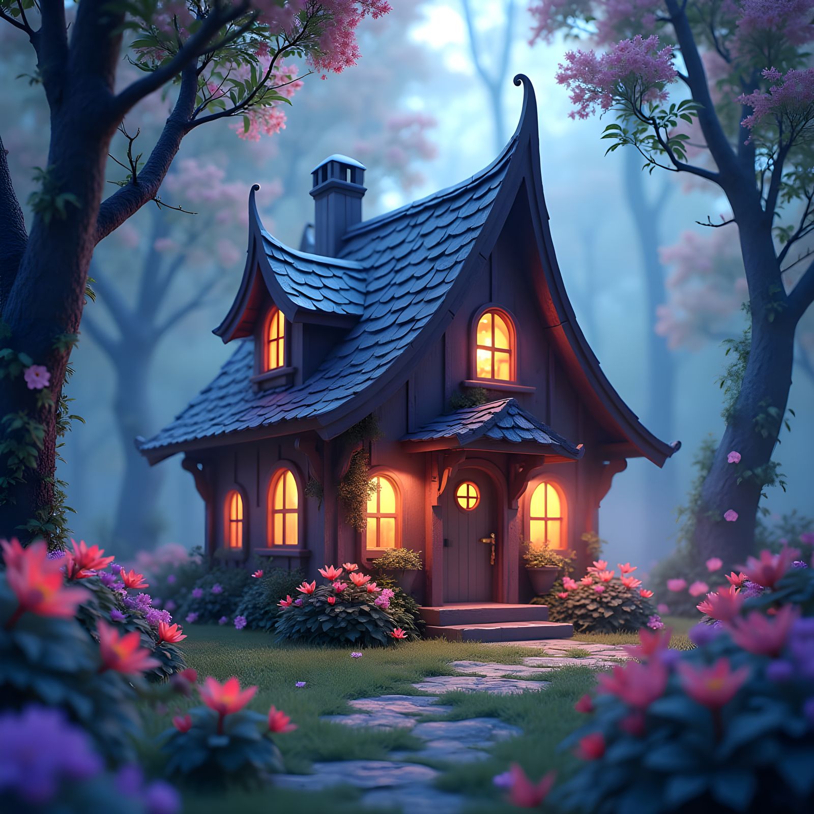 Enchanting Witch's Cabin and Garden in 3D Anime Style