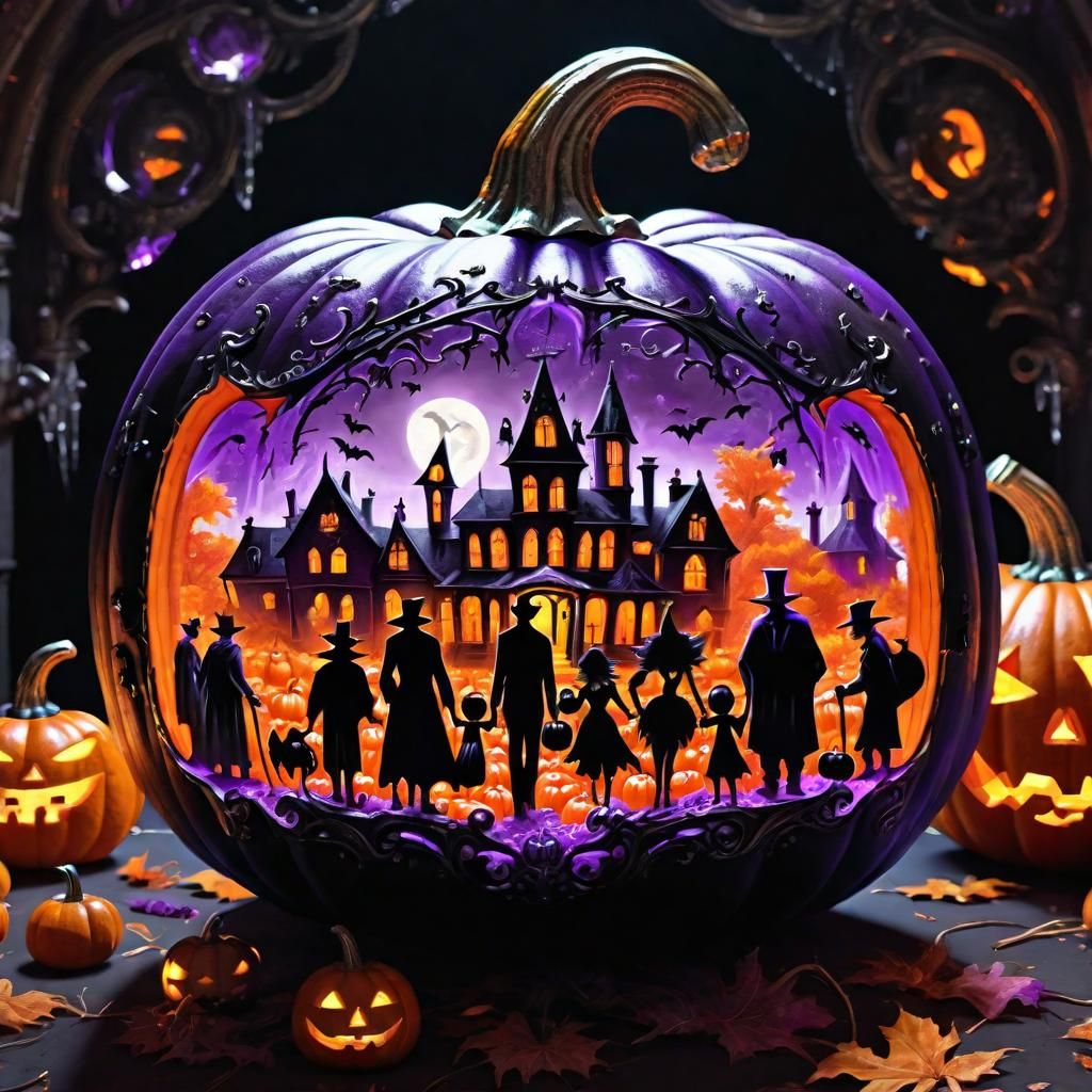 Crystal Pumpkin Scene in Maximalist Style