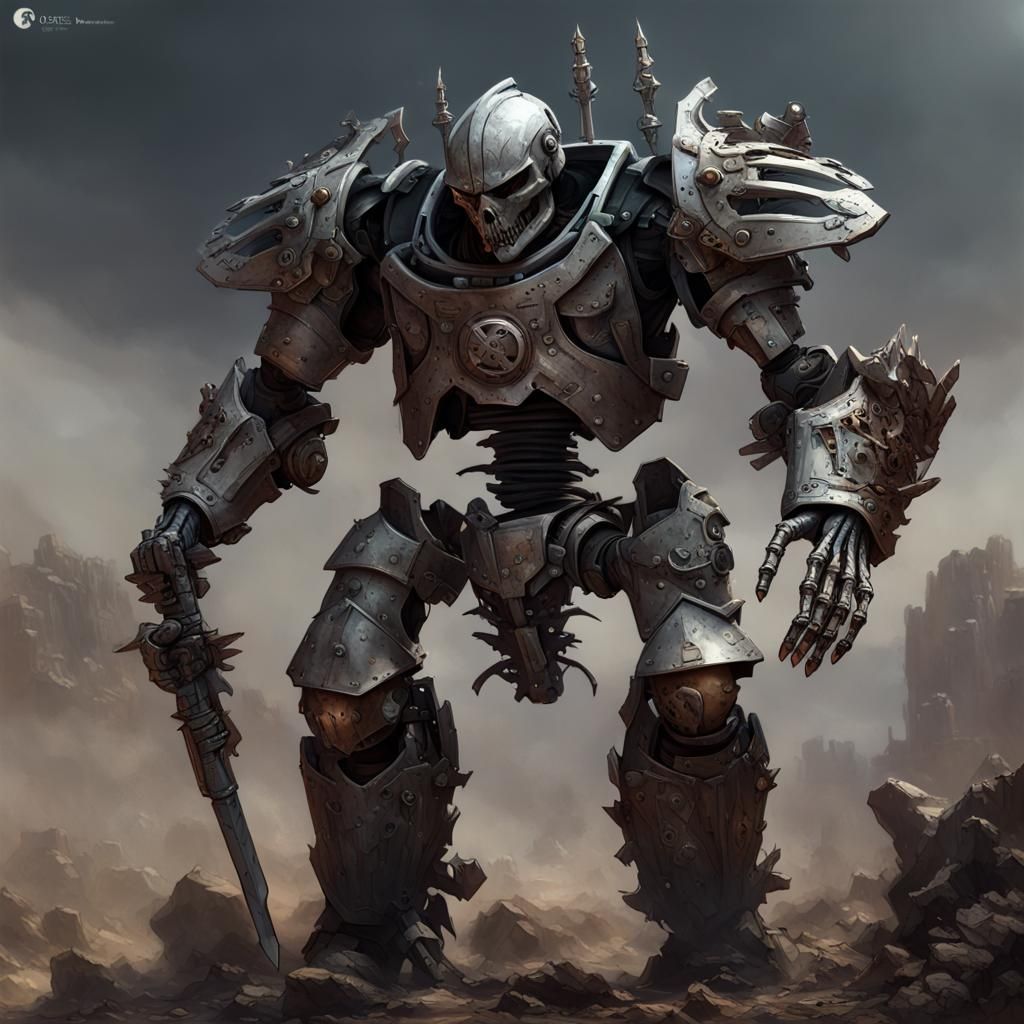 Brute Scrap Robot Knight in Dark Fantasy Art