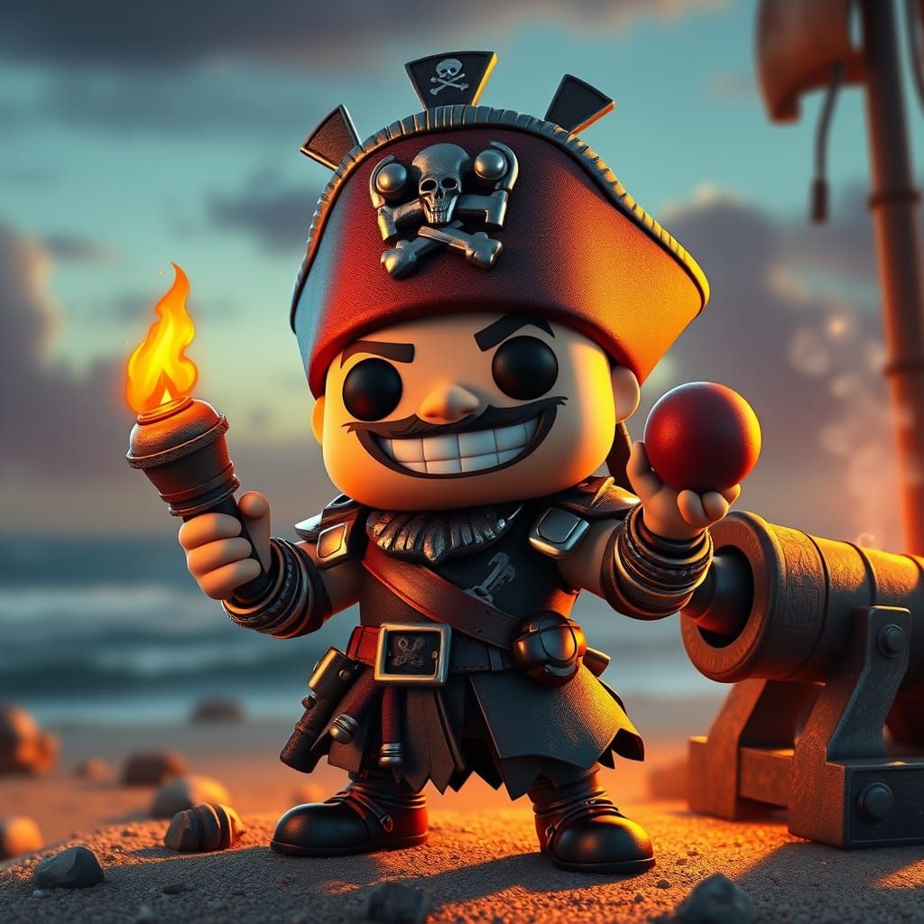 Armored Pirate with Cannon in Funko Pop Style