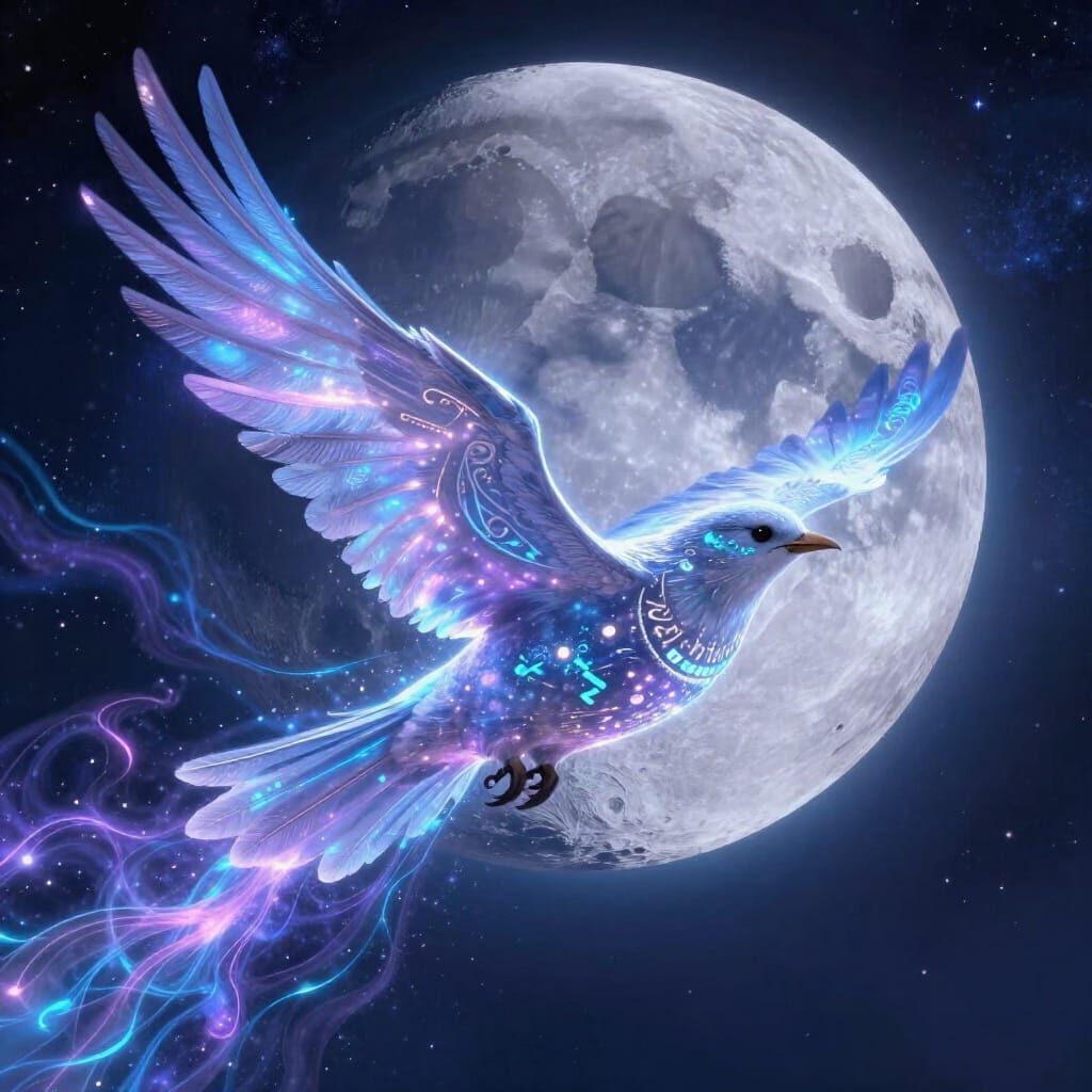 Mystical Sci-Fi Snowbird Soars Near Luminous Moon