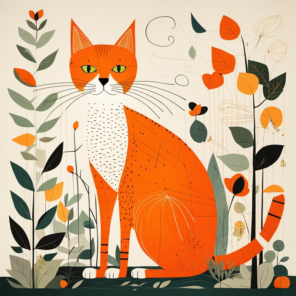 Vibrant Orange Feline in Whimsical Style