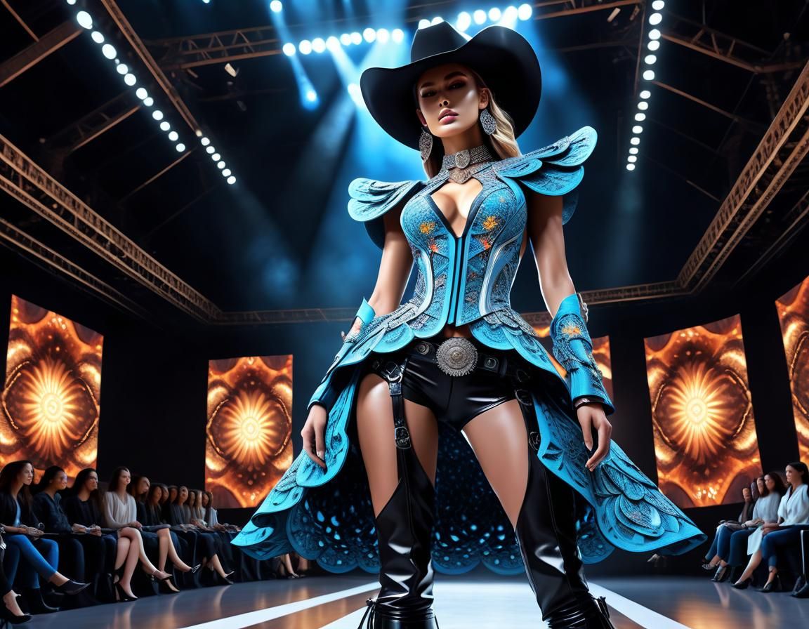 Fashion Show Stage with Model in Fractal Art Style