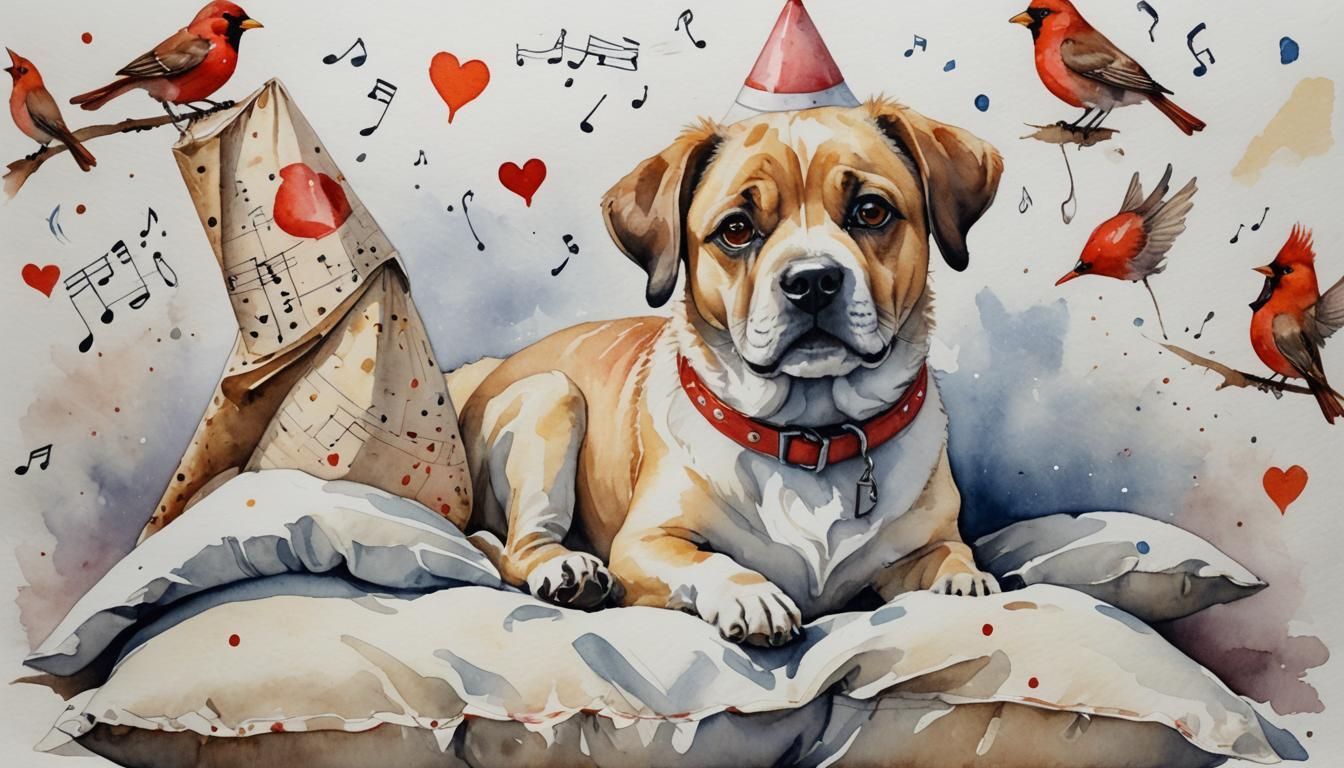 Sad Dog Serenade: A Whimsical Watercolour Painting