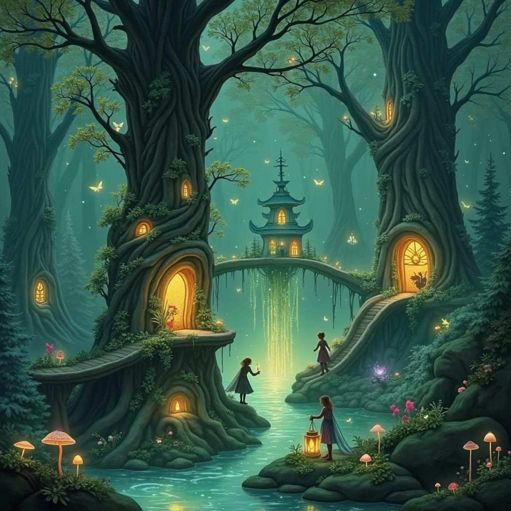 Enchanted Faerie Realm in Vibrant Magical Forest