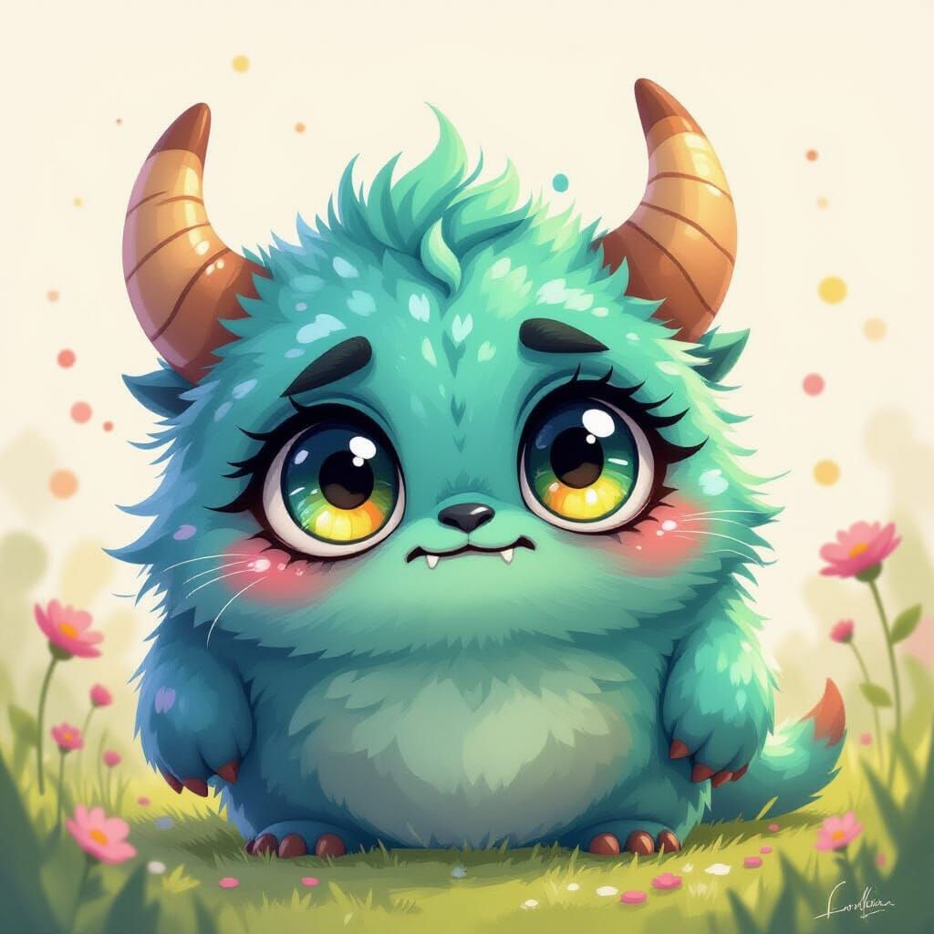 Sweet Fantasy Monster with Expressive Eyes