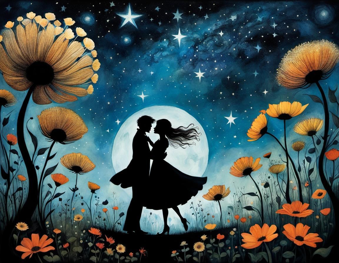 Silhouette Dance in a Magical Garden