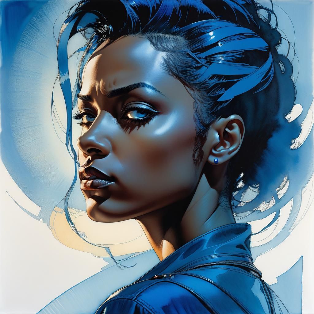 Expressive Portrait of Determined Woman in Ink Style