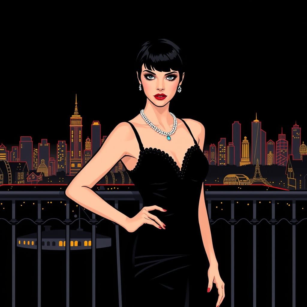 Elegant 1920s Pop Art Portrait of a Louise Brooks Inspired W...