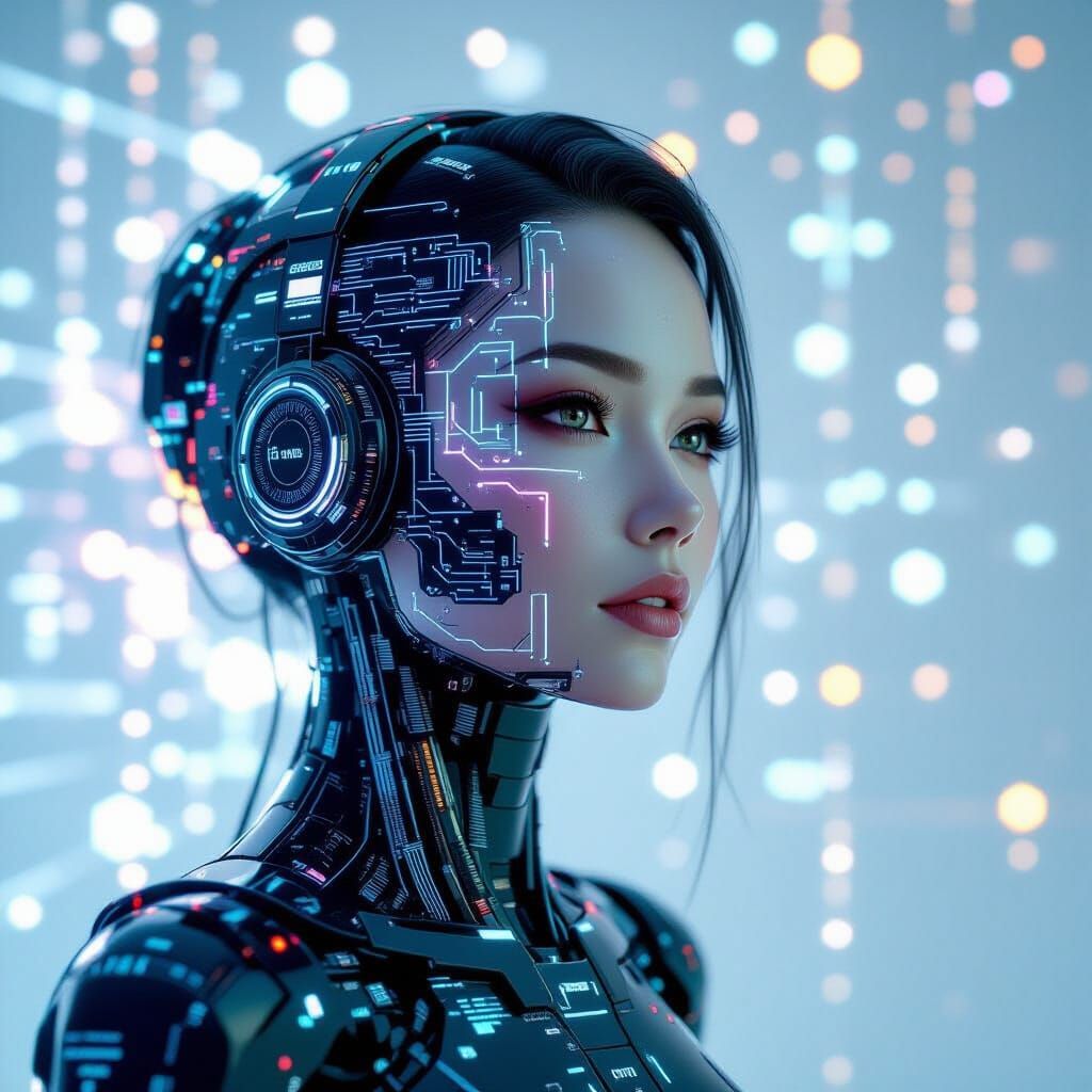 Android Siren in Cyberpunk Glitch Art Style