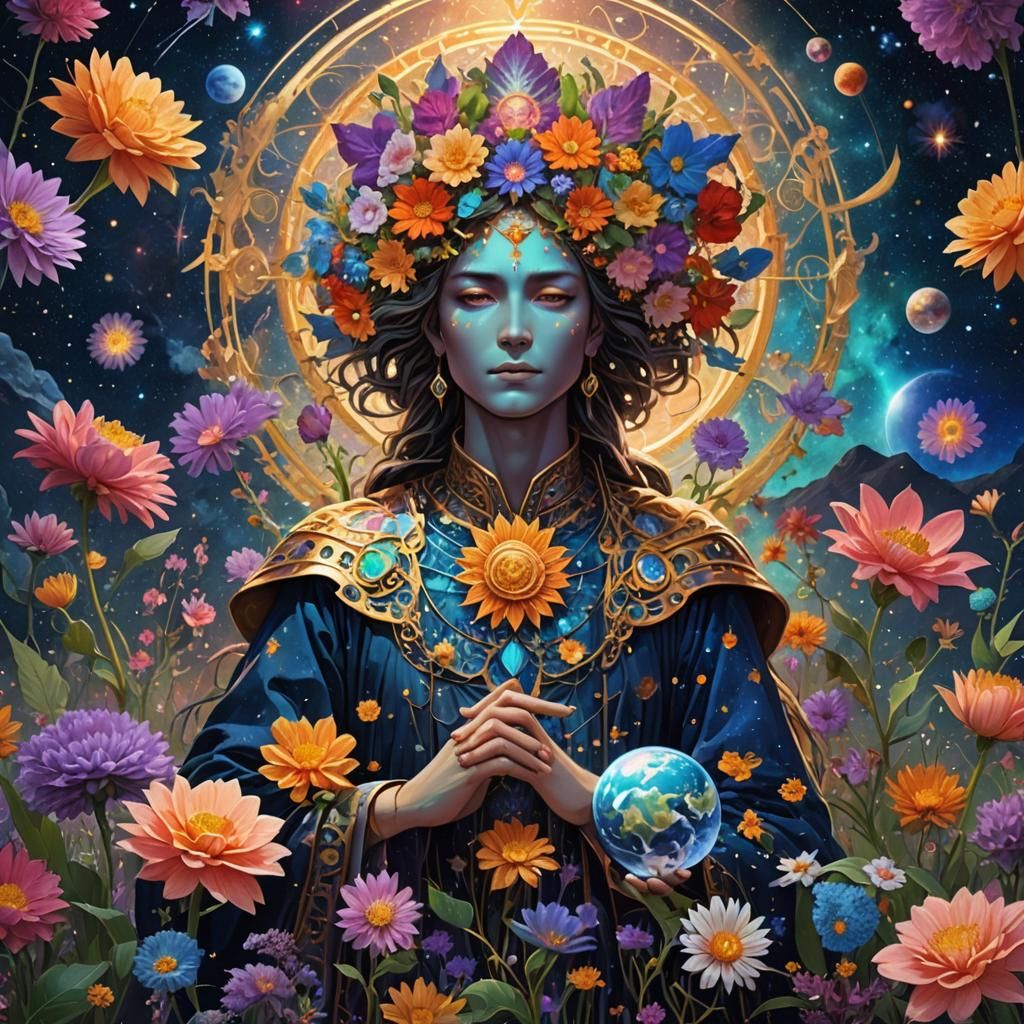 Holographic Flowers in Astral Cosmic Illustration