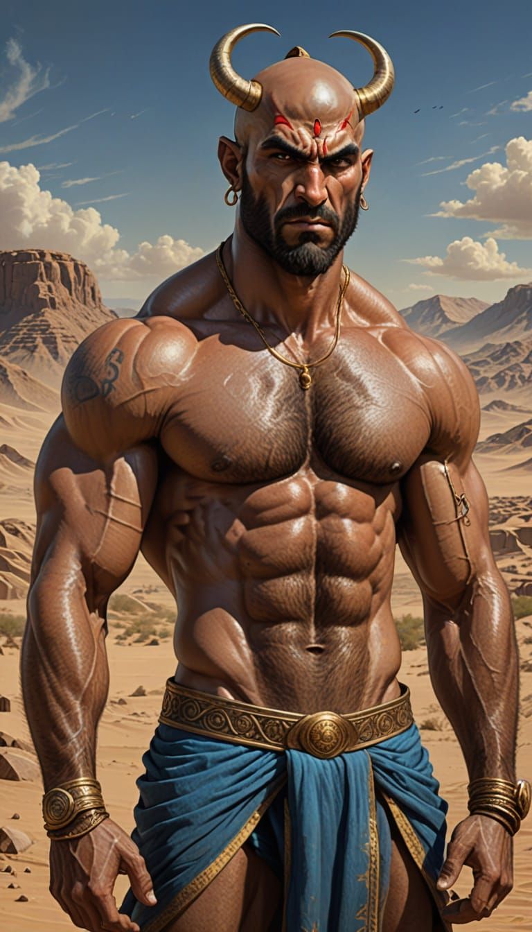 Handsome Persian Djinn in Desert Landscape