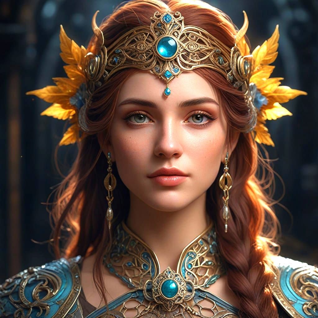 Female Elf Fighter in Triadic Color Portrait