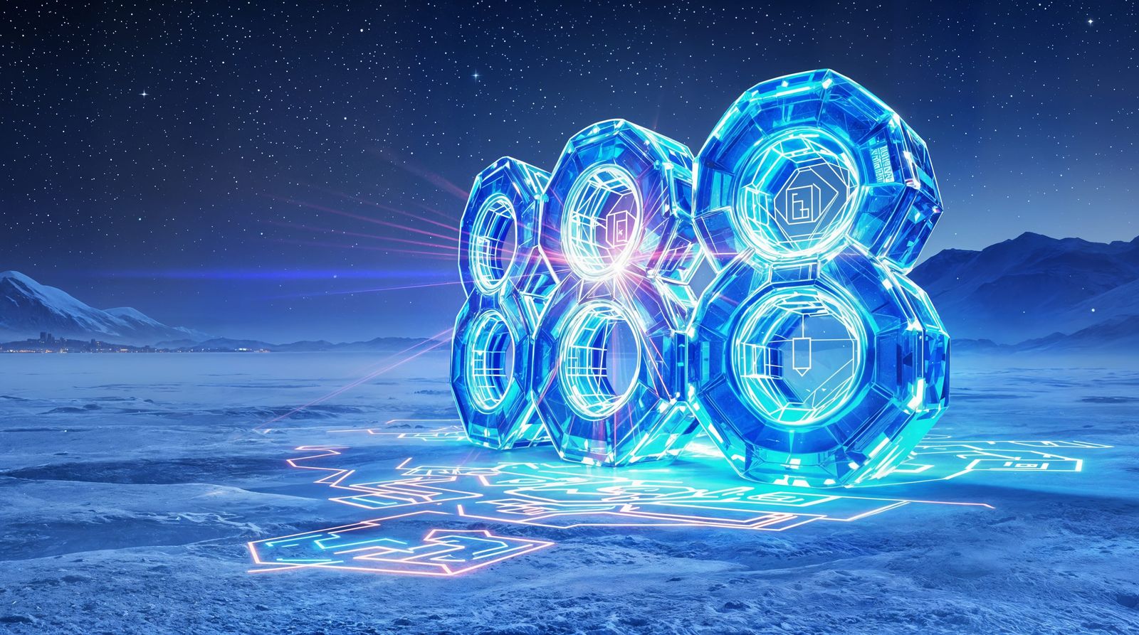 Futuristic Crystal Spire in Icy Landscape