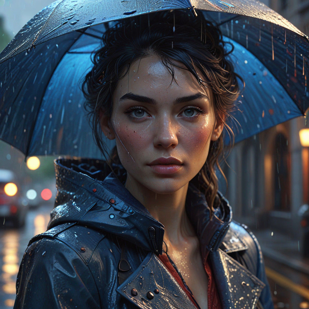 Regal Umbrella Shield in a Rainy Night Scene