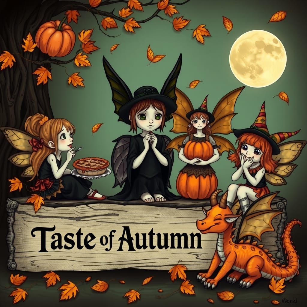 Gothic Fairies Celebrate Autumn with Dragon