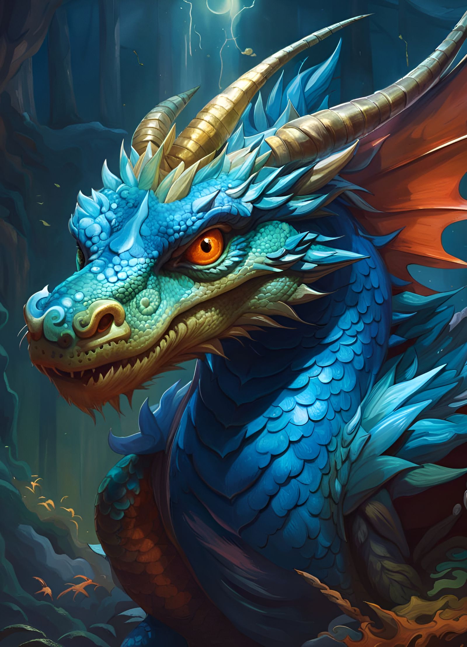 Adorable Cerulean Dragon Portrait in Chibi Style