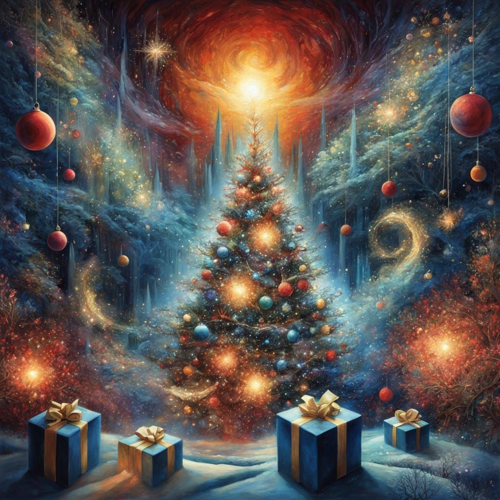 Surreal Christmas Dreamscape in Vibrant Abstraction