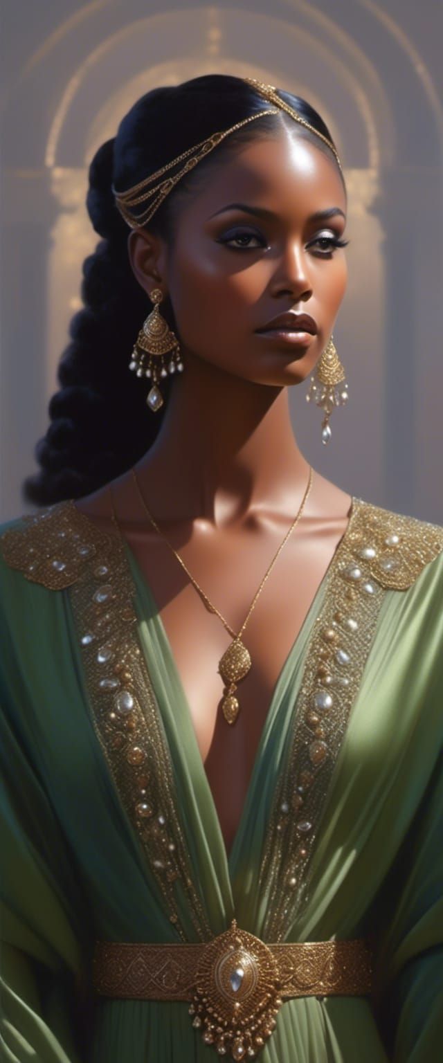 Nubian Queen Portrait with Luminous Details