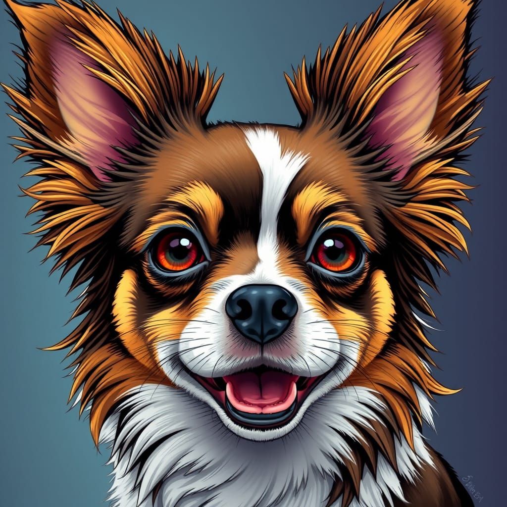 Comic Book Papillon Dog Portrait