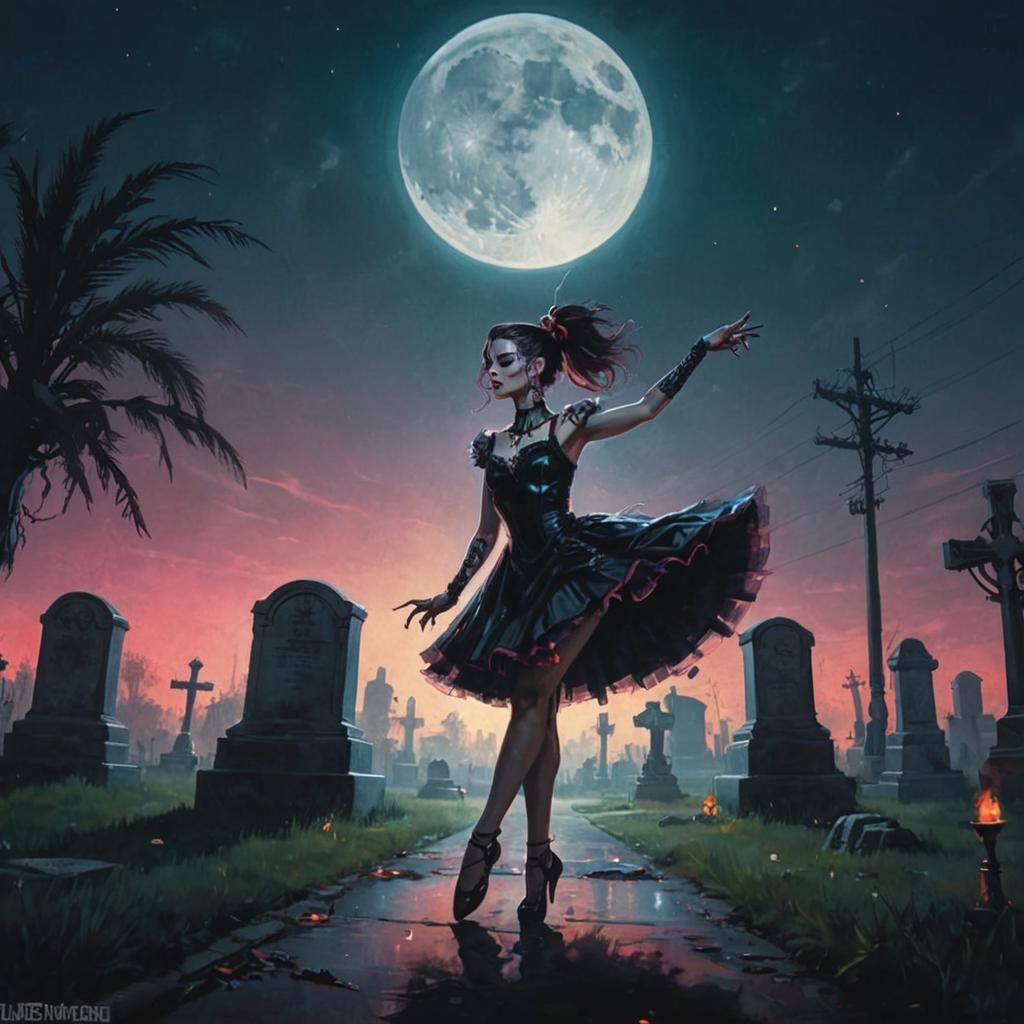 Rockabilly Vampire Ballerina Dances in Cemetery