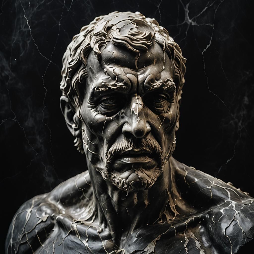 Black Marble Sculpture of a Weeping Man