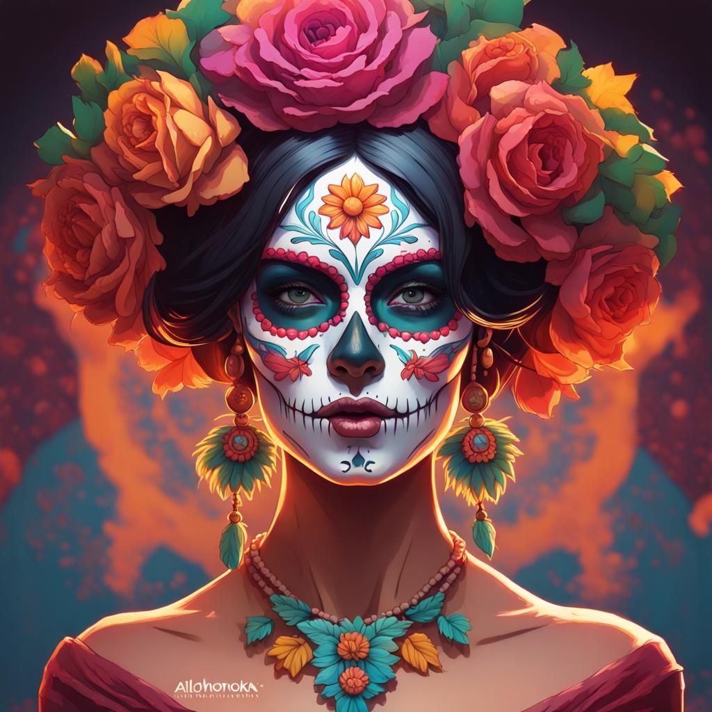 Catrina Mexicana Portrait in Hyperdetailed Style