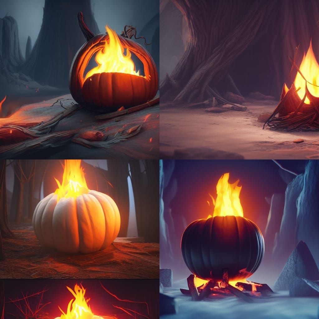 White Pumpkin on Black Campfire: Matte Painting