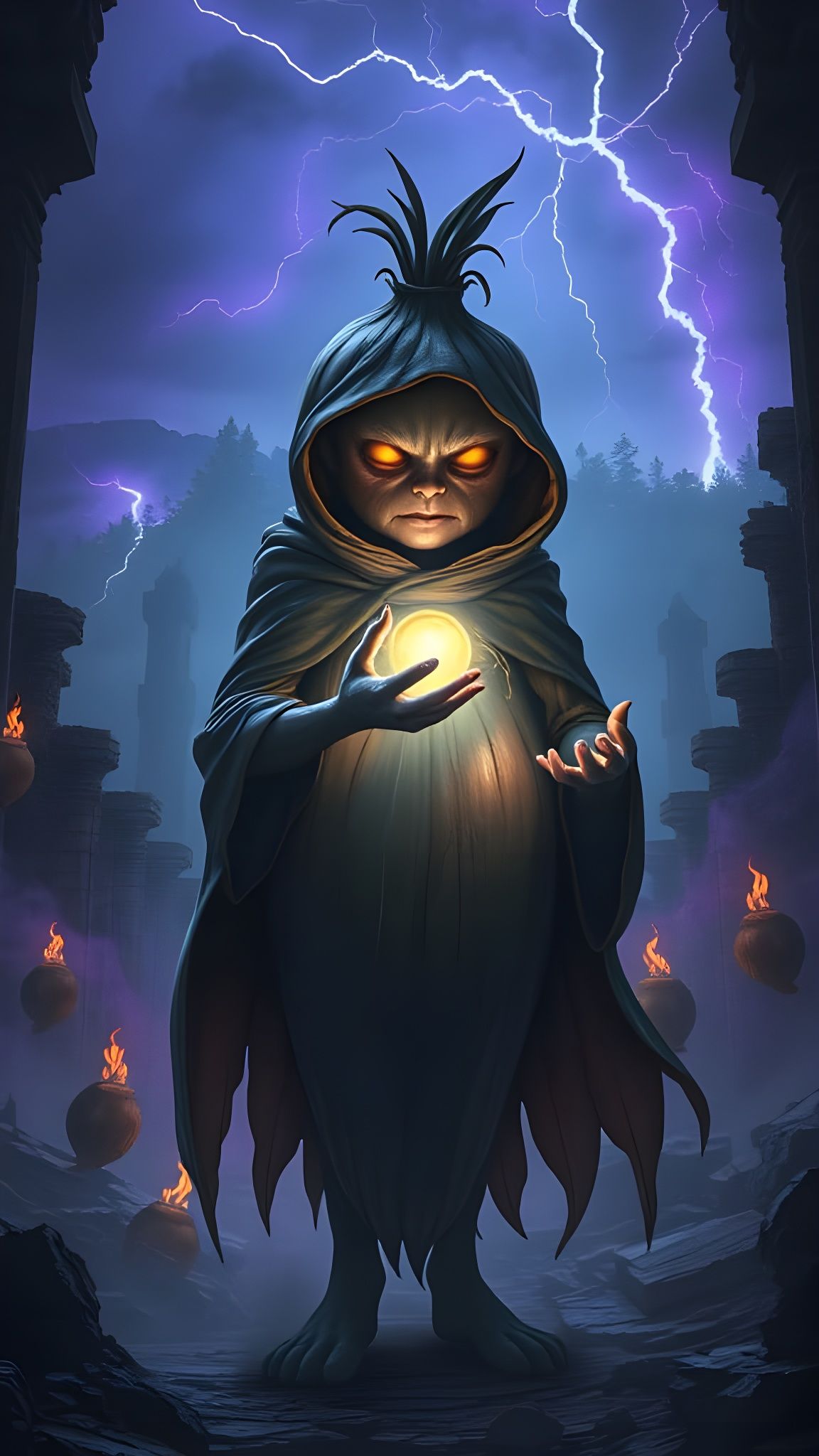 Surreal Onion Sorcerer in Hyper-Realistic, 8K Close-Up