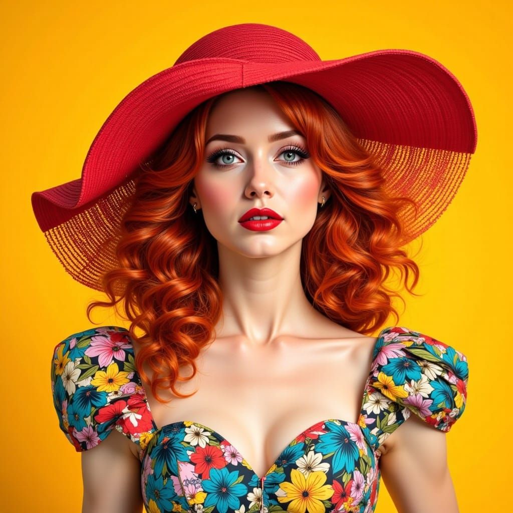 Red Haired Beauty in Hyperrealistic Pop Art Style