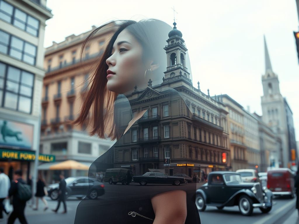 Surreal Cityscape in Double Exposure Style