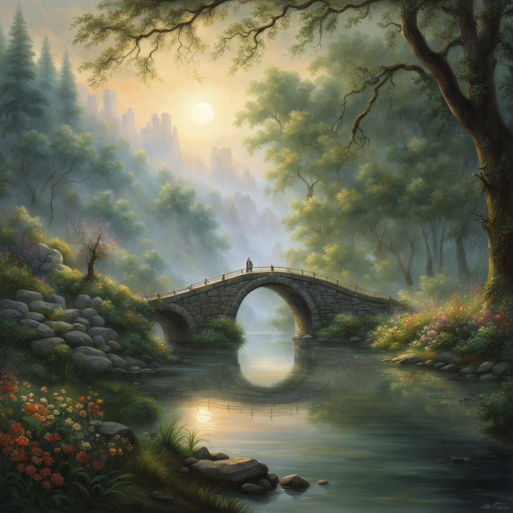 Majestic Stone Bridge in Enchanted Landscape