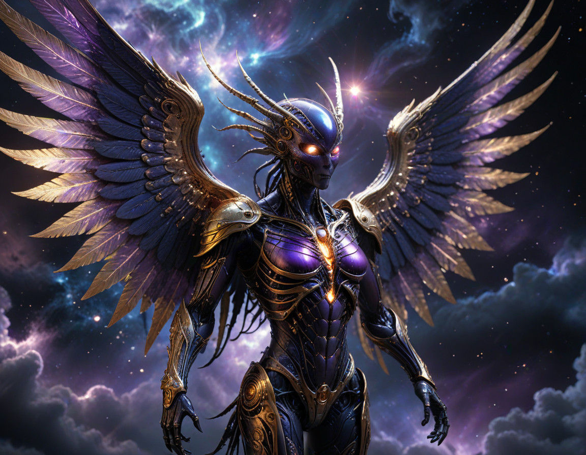 Surreal Biomechanical Angel Radiates Eerie Beauty