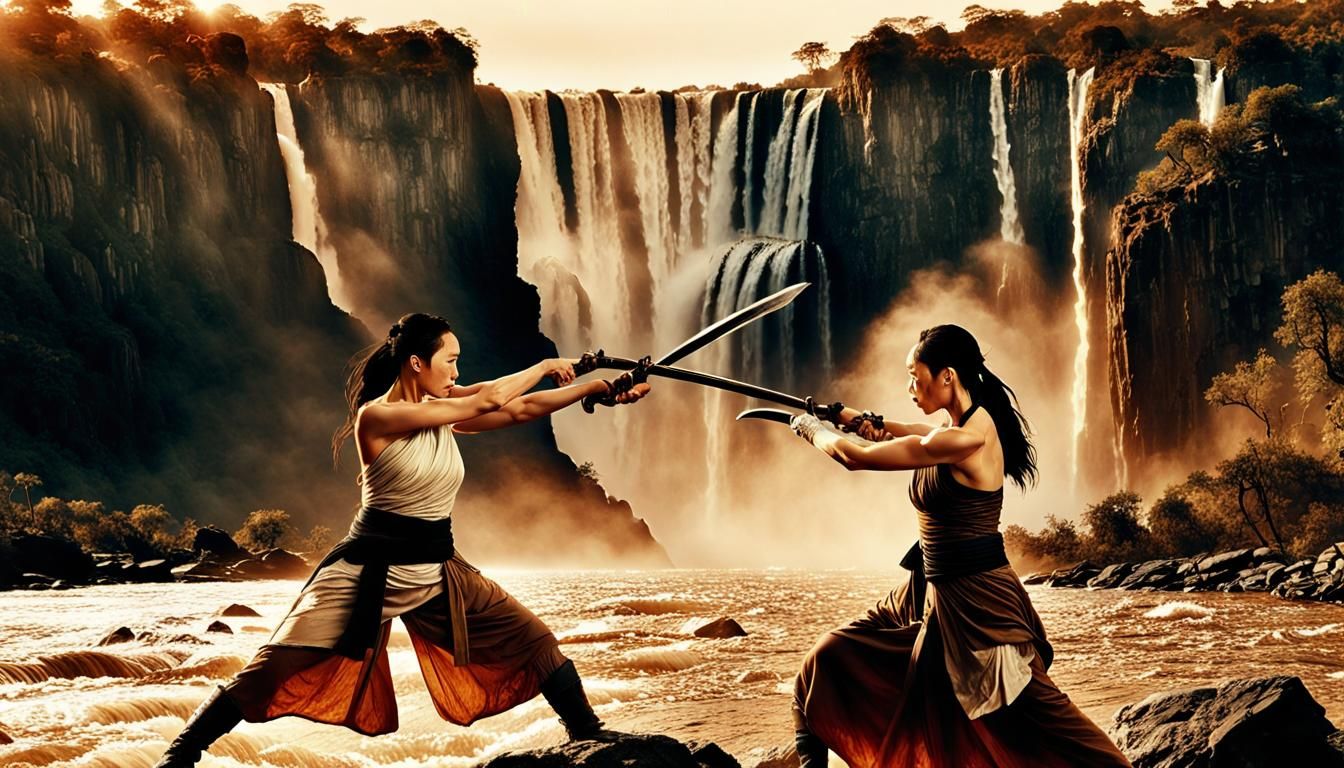 Victoria Falls Wuxia Battle in Golden Hour