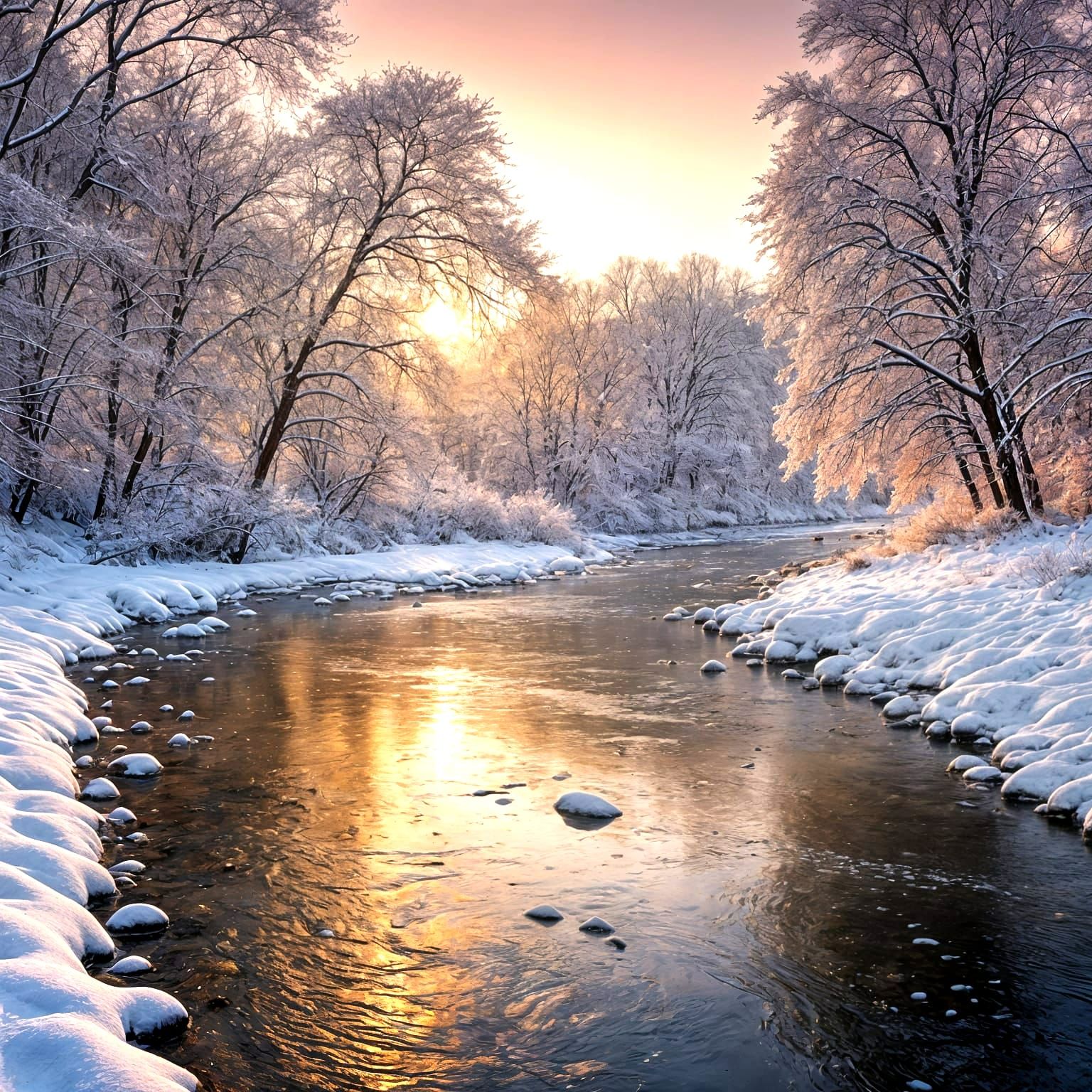 Winter Morning Radiates Tranquility in Vibrant Hues