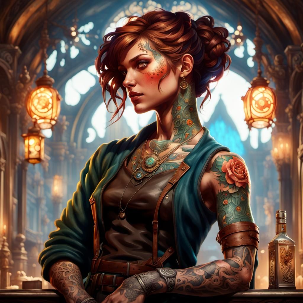 Detailed Tattoo Portrait by Greg Rutkowski and Artgerm