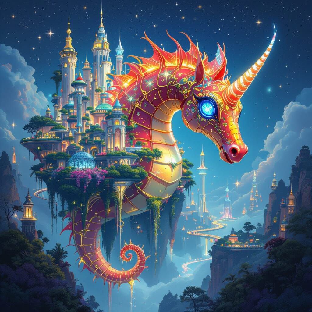 Bioluminescent Seahorse City in Sci-Fi Style