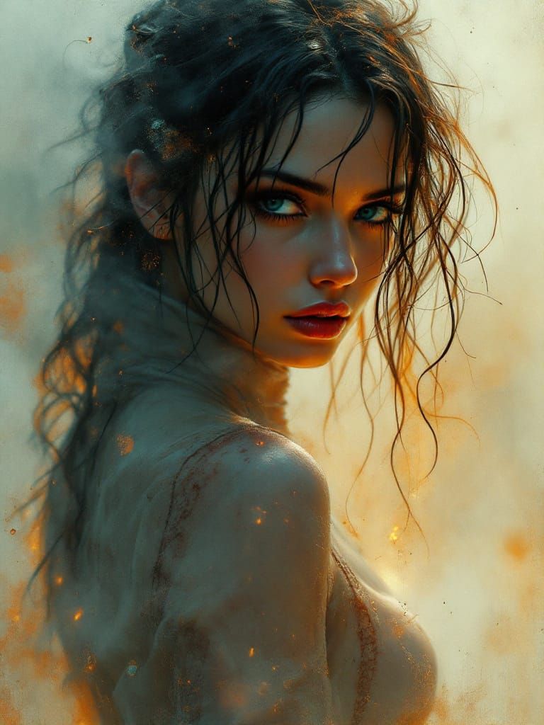 Pin-Up Woman in Smoky Amber Mist