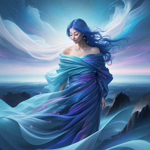 Surrealist Masterpiece with Swirling Clouds and Iridescent F...